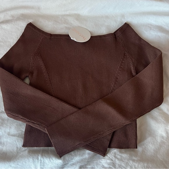 Charcoal ribbed off the shoulder top - Picture 1 of 5